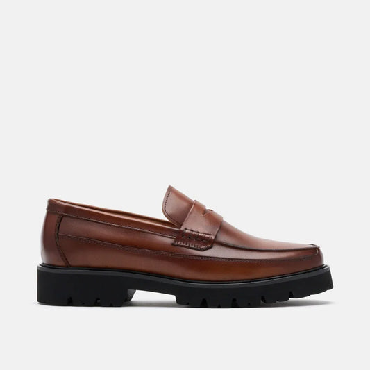 Adler Mahogany Leather Lug Penny Loafers