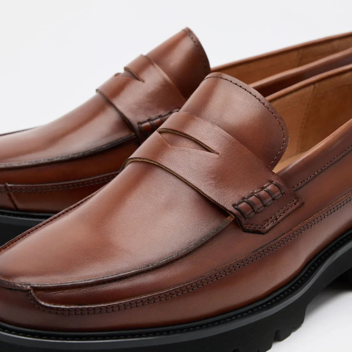 Adler Mahogany Leather Lug Penny Loafers