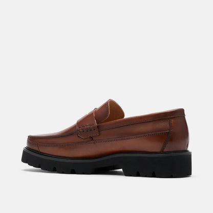 Adler Mahogany Leather Lug Penny Loafers