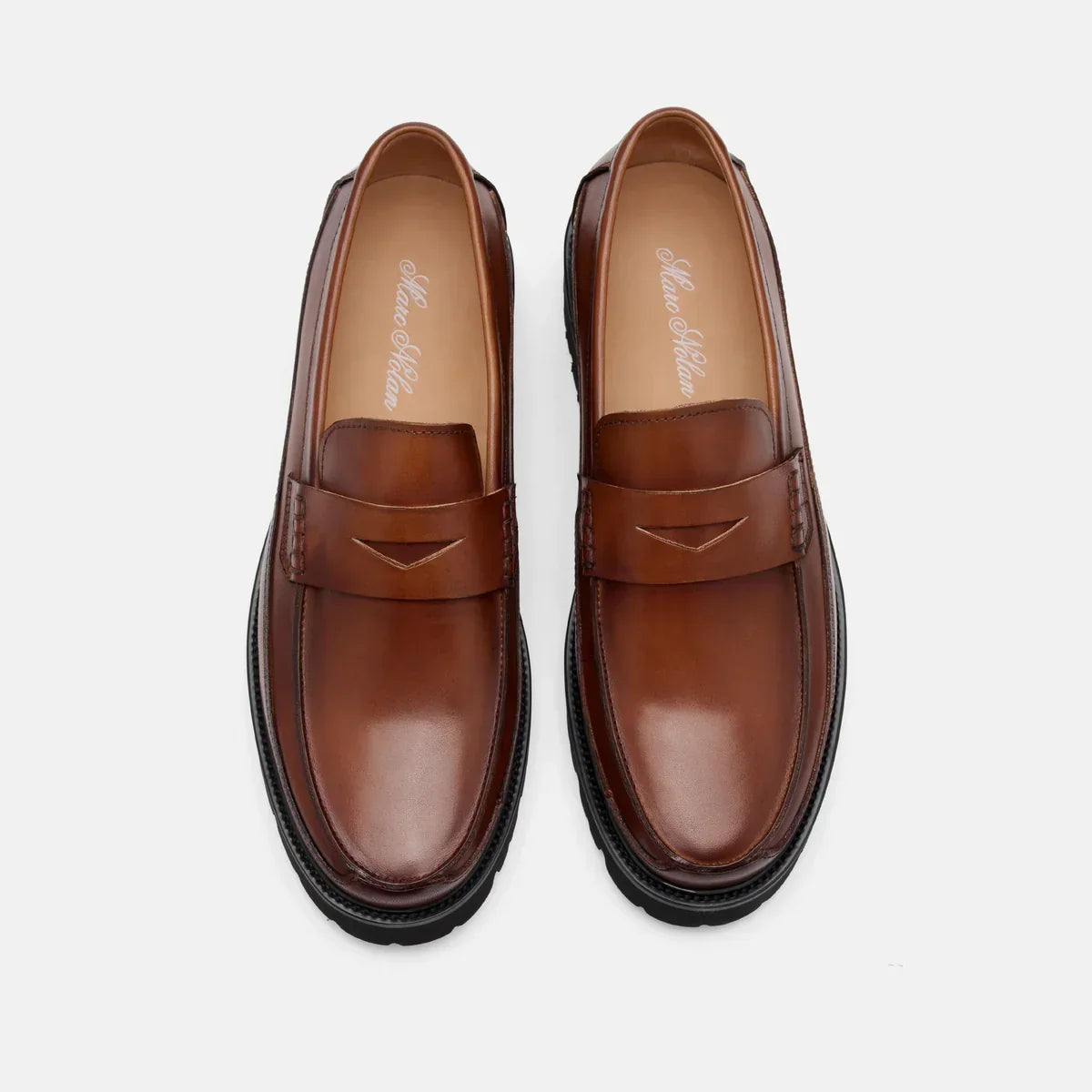 Adler Mahogany Leather Lug Penny Loafers