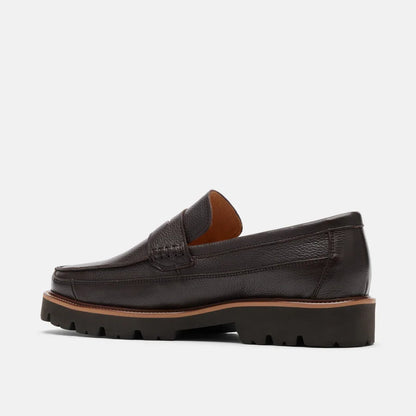 Adler Chocolate Brown Pebble Leather Lug Penny Loafers