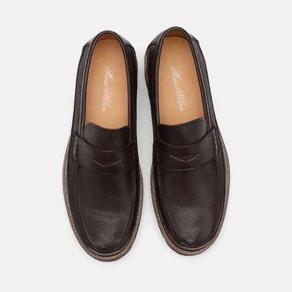 Adler Chocolate Brown Pebble Leather Lug Penny Loafers